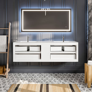 Vienna 75 in. Oak Wall Mount Double Sink  Bath Vanity with Acrylic Top and Integrated Sinks