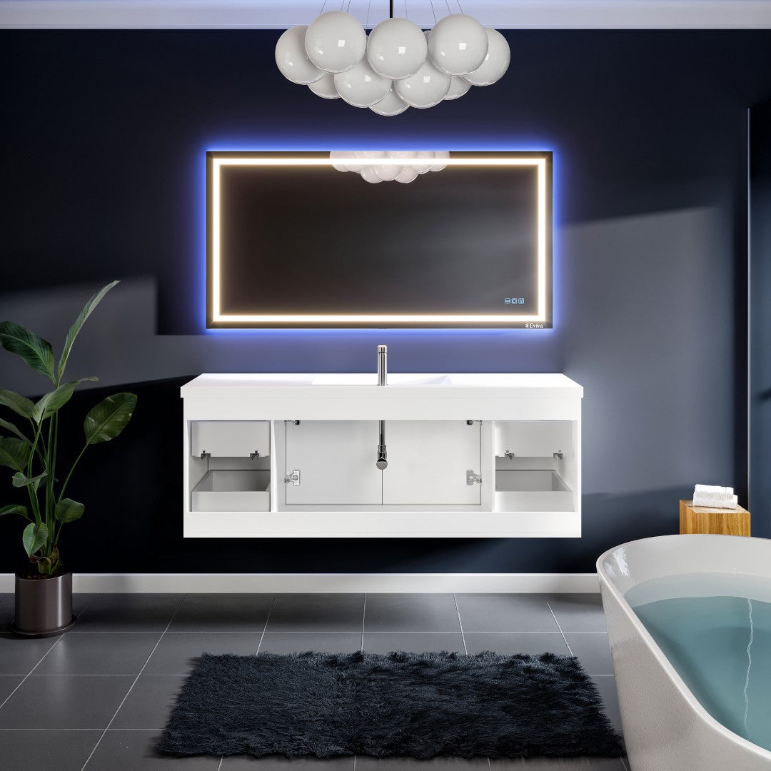 Axel 59 in. White Wall Mount Single Sink Bath Vanity with Acrylic Top and Integrated Sink
