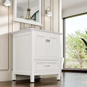 Eviva Britney 30 Inch Transitional White Bathroom Vanity with Carrera Marble Top