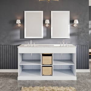 Epic 60 in. White Double Sink  Bath Vanity with Carrara Quartz Top and Undermount Porcelain Sinks