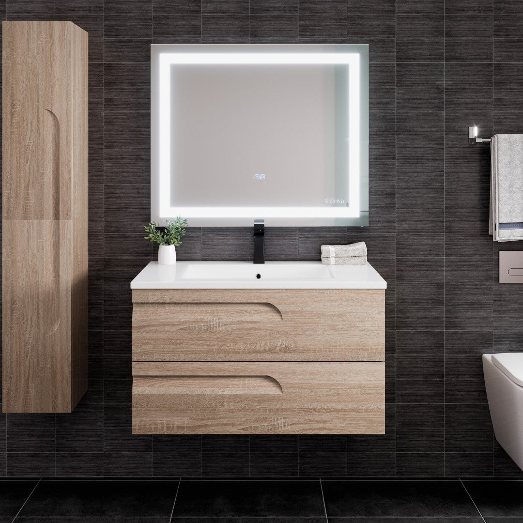 Joy 36 in. Maple Wall Mount Single Sink Bath Vanity with Porcelain Top and Integrated Sink