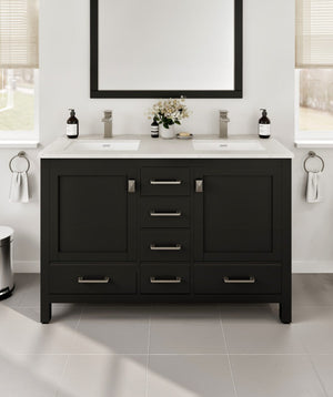 London 48 in. Espresso Double Sink  Bath Vanity with Carrara Quartz Top and Undermount Porcelain Sinks