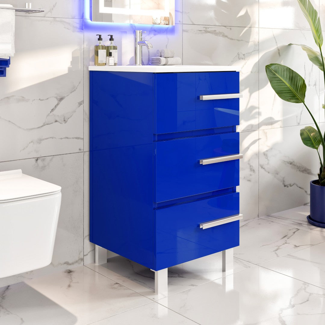 Deluxe 20 in. Blue Single Sink Bath Vanity with Porcelain Top and Integrated Sink