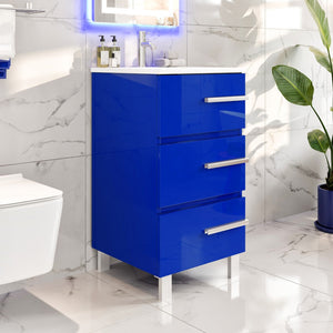 Deluxe 20 in. Blue Single Sink Bath Vanity with Porcelain Top and Integrated Sink