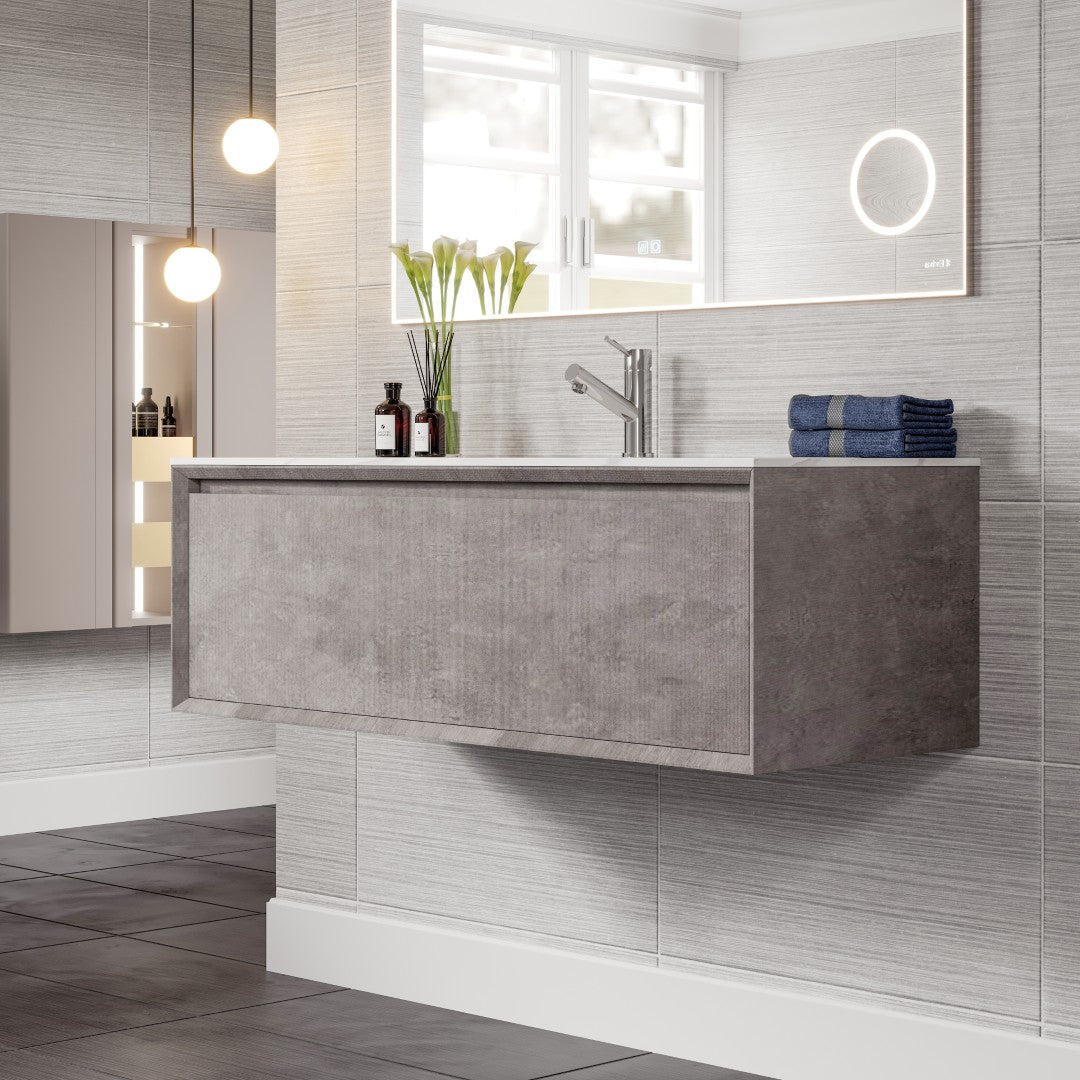 Aurora 40 in. Concrete Gray Wall Mount Single Sink Bath Vanity with Carrara Quartz Top and Undermount Porcelain Sink