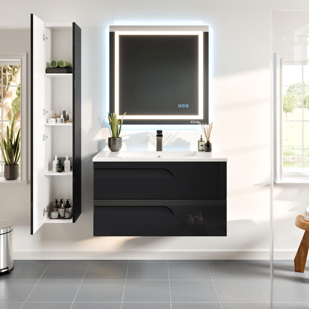 Joy 40 in. Black Wall Mount Single Sink Bath Vanity with Porcelain Top and Integrated Sink