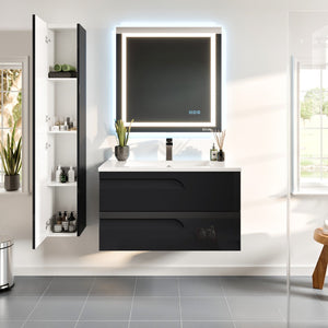 Joy 40 in. Black Wall Mount Single Sink Bath Vanity with Porcelain Top and Integrated Sink