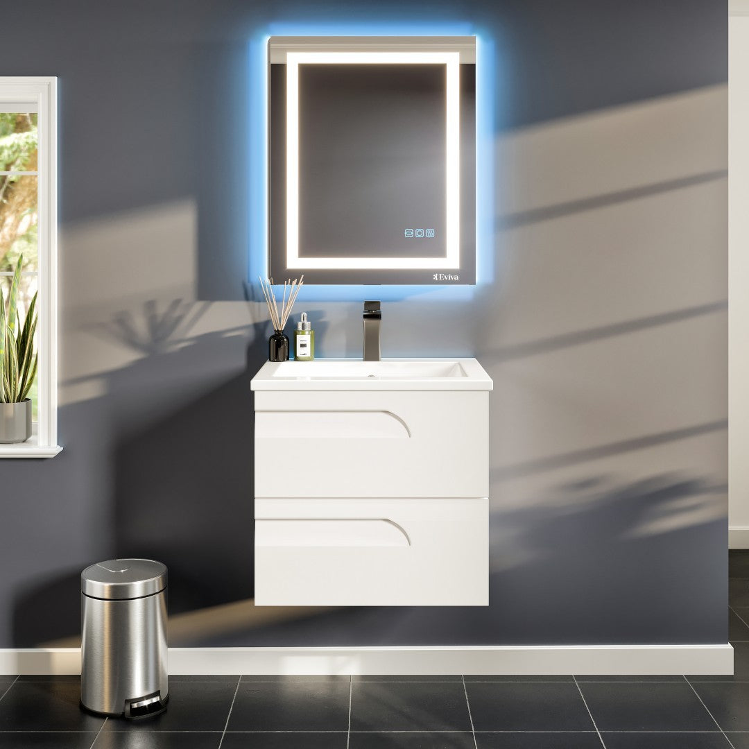 Joy 24 in. White Wall Mount Single Sink Bath Vanity with Porcelain Top and Integrated Sink