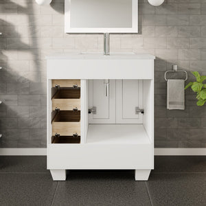Happy 28 in. White Single Sink Bath Vanity with Carrara Quartz Top and Undermount Porcelain Sink