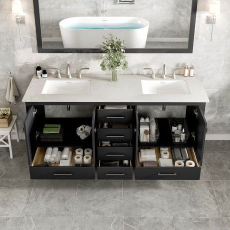 Aberdeen 72 in. Espresso Double Sink  Bath Vanity with Carrara Quartz Top and Undermount Porcelain Sinks