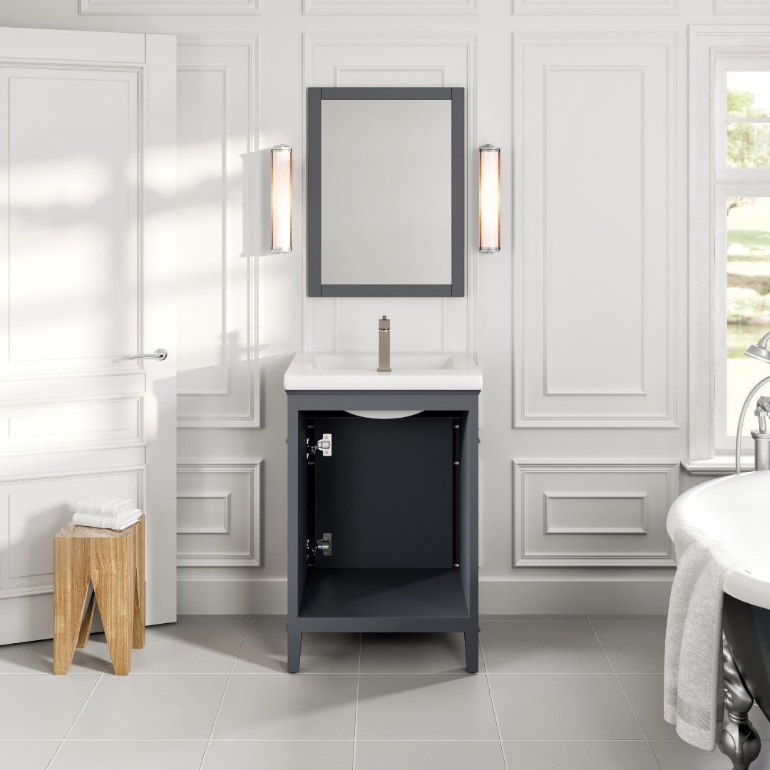 Garci 24 in. Dark Gray Single Sink Bath Vanity with Porcelain Top and Integrated Sink