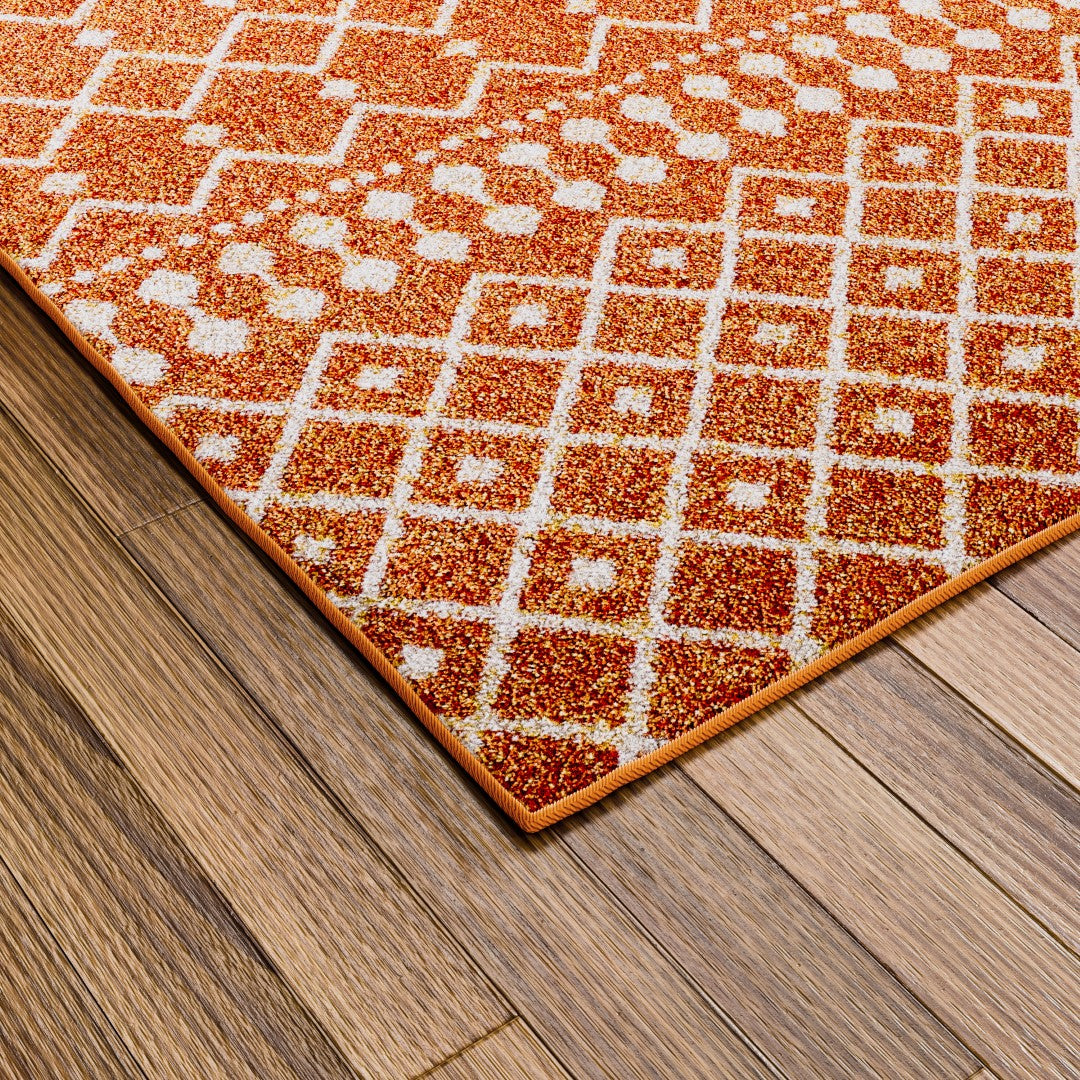 Eviva Grid 5' x 7' Geometric Orange/Cream Rug