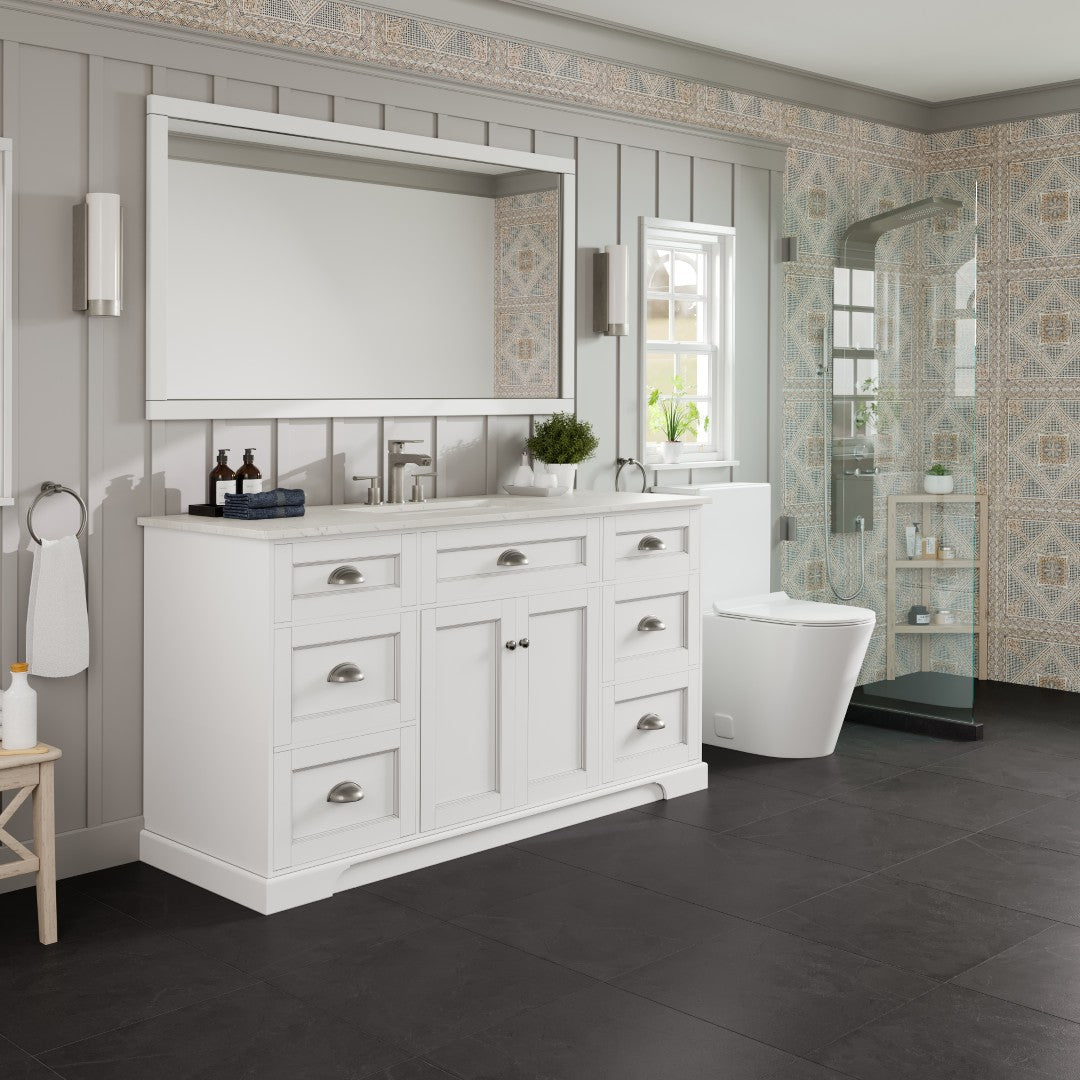 Epic 60 in. White Single Sink Bath Vanity with Carrara Quartz Top and Undermount Porcelain Sink