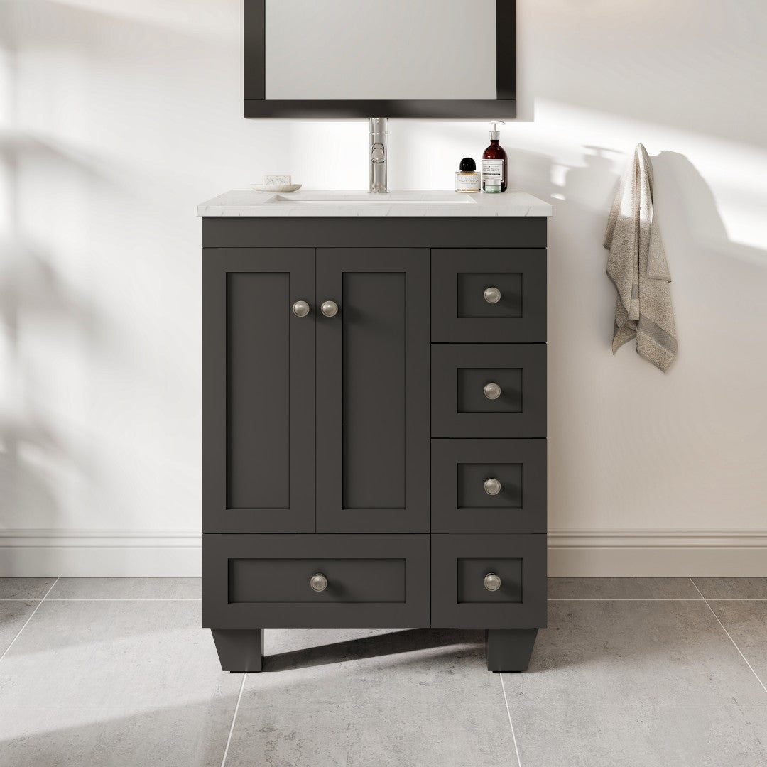 Happy 24 in. Espresso Single Sink Bath Vanity with Carrara Quartz Top and Undermount Porcelain Sink