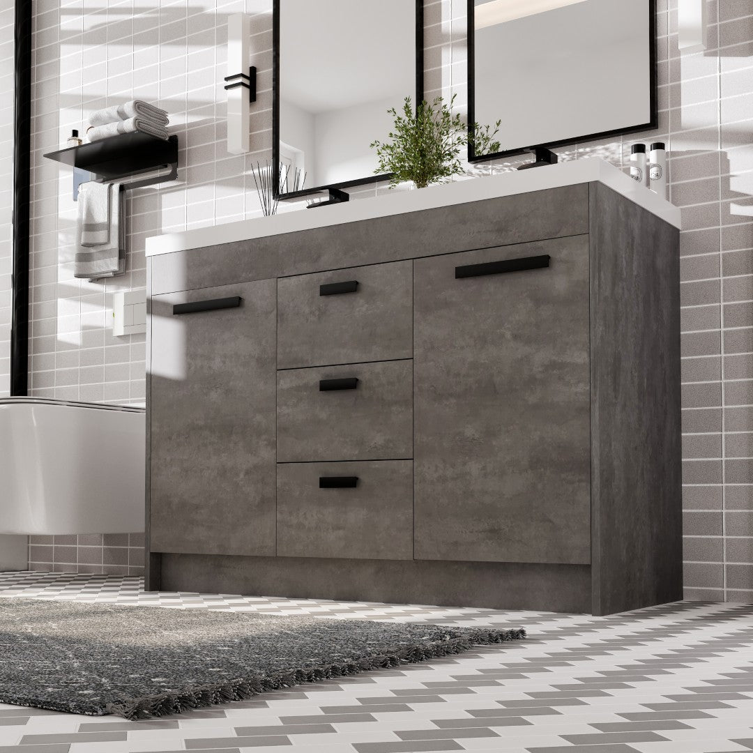 Lugano 48 in. Concrete Gray Double Sink  Bath Vanity with Acrylic Top and Integrated Sinks