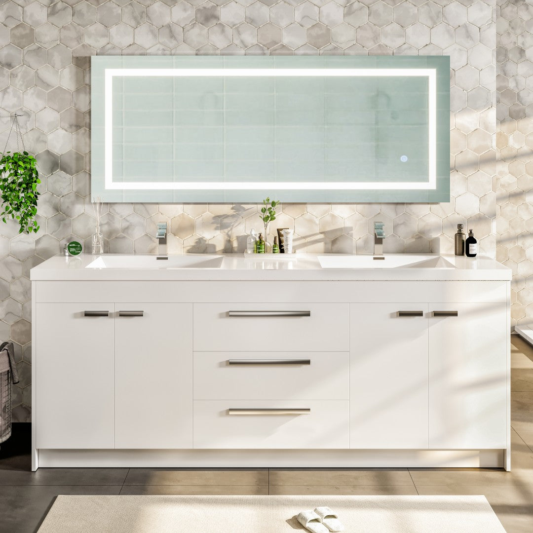 Lugano 84 in. White Double Sink  Bath Vanity with Acrylic Top and Integrated Sinks