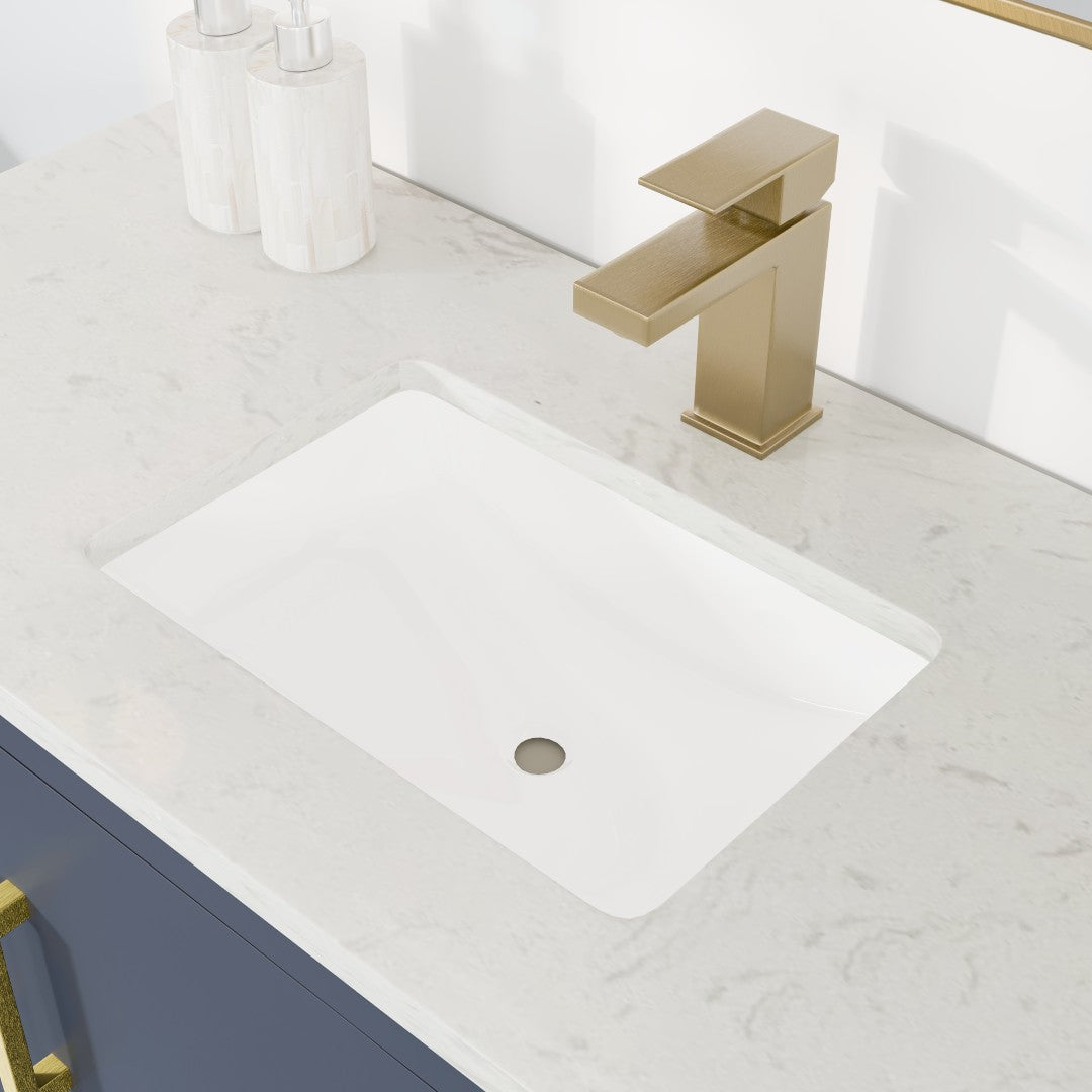 Curio 42 in. Dark Blue Single Sink Bath Vanity with Carrara Quartz Top and Undermount Porcelain Sink