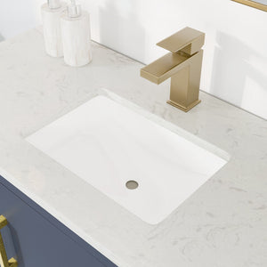 Curio 42 in. Dark Blue Single Sink Bath Vanity with Carrara Quartz Top and Undermount Porcelain Sink