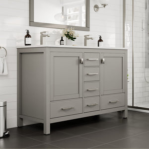 London 48 in. Gray Double Sink  Bath Vanity with Carrara Quartz Top and Undermount Porcelain Sinks