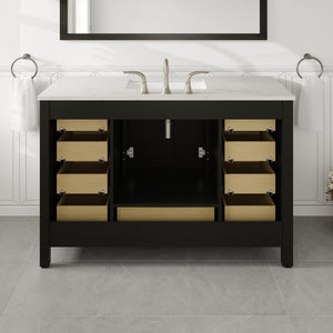 Aberdeen 48 in. Espresso Single Sink Bath Vanity with Carrara Quartz Top and Undermount Porcelain Sink