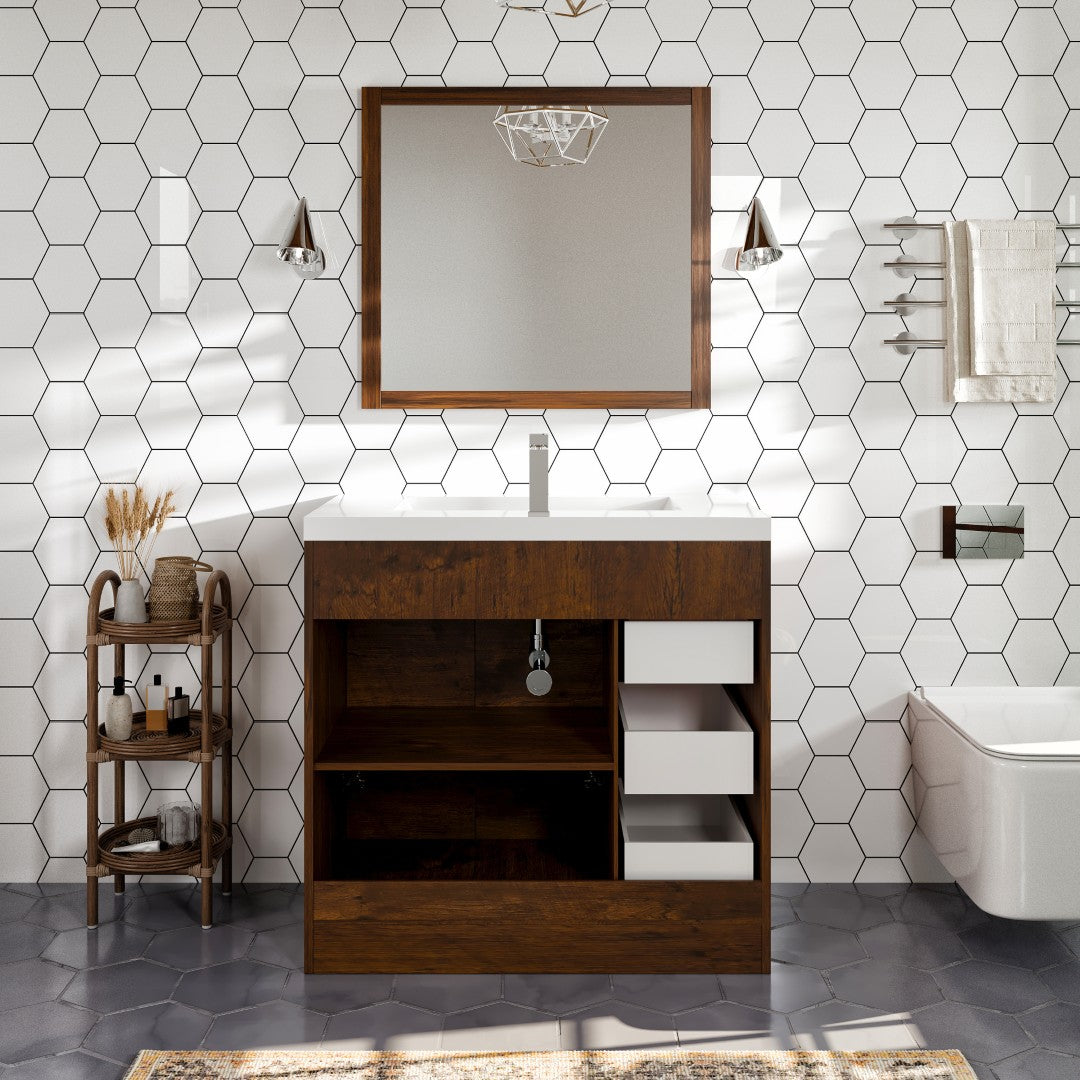 Lugano 36 in. Rosewood Single Sink Bath Vanity with Acrylic Top and Integrated Sink