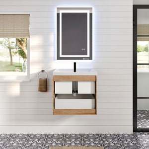 Smile 24 in. White Oak Wall Mount Single Sink Bath Vanity with Acrylic Top and Integrated Sink