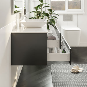Wave 30 in. Espresso Wall Mount Single Sink Bath Vanity with White Quartz Top and Vessel Porcelain Sink