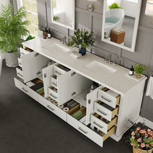 Storehouse 84 in. White Double Sink  Bath Vanity with Carrara Quartz Top and Undermount Porcelain Sinks