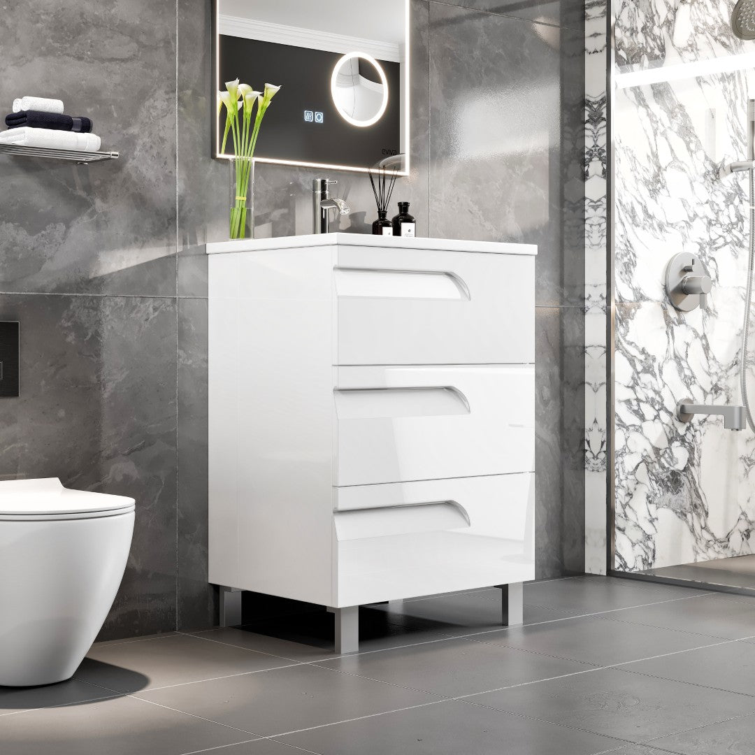 Joy 24 in. White Single Sink Bath Vanity with Porcelain Top and Integrated Sink