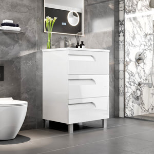 Joy 24 in. White Single Sink Bath Vanity with Porcelain Top and Integrated Sink