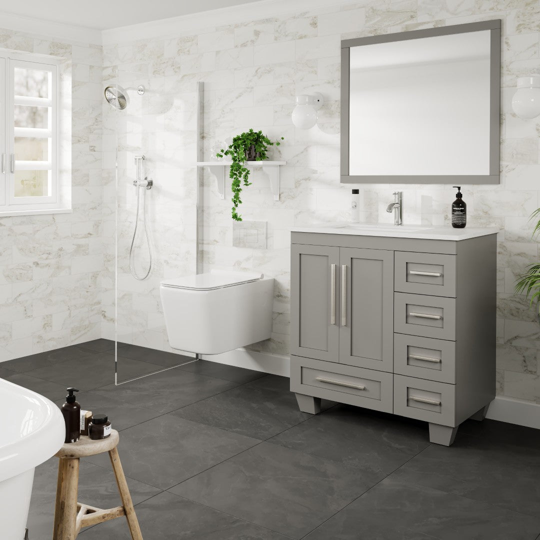 Loon 30 in. Gray Single Sink Bath Vanity with Carrara Quartz Top and Undermount Porcelain Sink