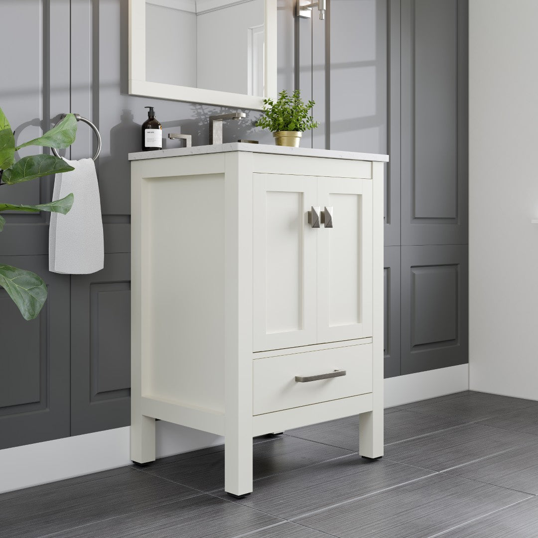 Aberdeen 24 in. White Single Sink Bath Vanity with Carrara Quartz Top and Undermount Porcelain Sink