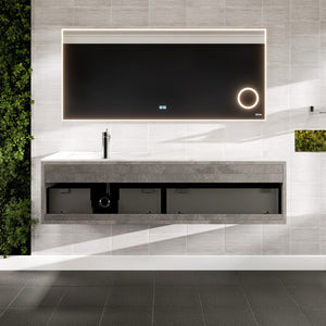 Aurora 60 in. Concrete Gray Wall Mount Single Sink Bath Vanity with Carrara Quartz Top and Undermount Porcelain Sink