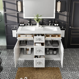 Epic 48 in. White Double Sink  Bath Vanity with Carrara Quartz Top and Undermount Porcelain Sinks