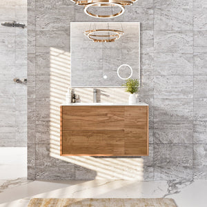 Prancer 44 in. Natural Oak Wall Mount Single Sink Bath Vanity with Solid Surface Top and Integrated Sink