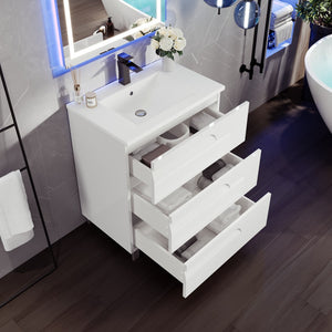 Joy 32 in. White Single Sink Bath Vanity with Porcelain Top and Integrated Sink