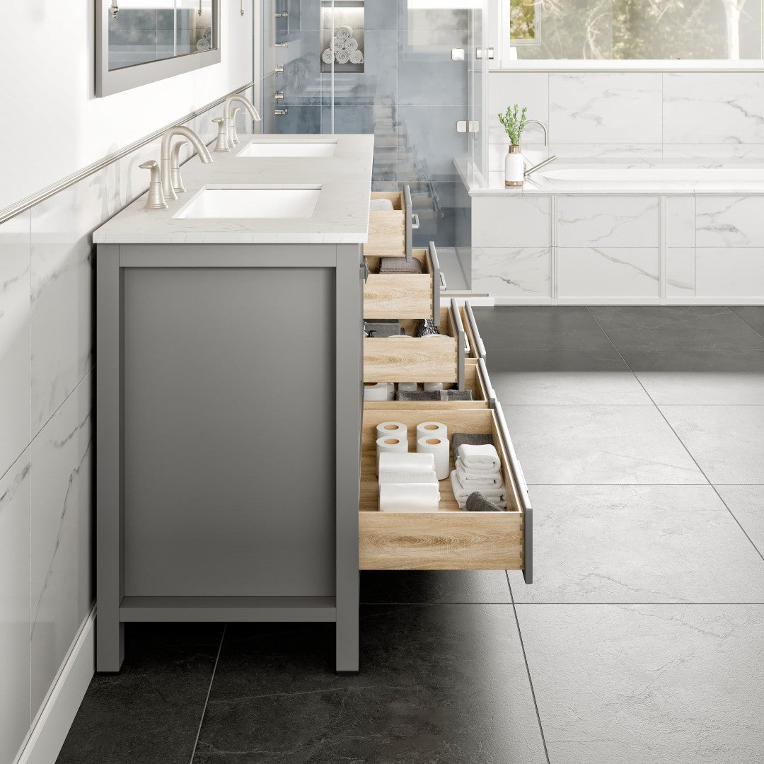 Aberdeen 72 in. Gray Double Sink  Bath Vanity with Carrara Quartz Top and Undermount Porcelain Sinks