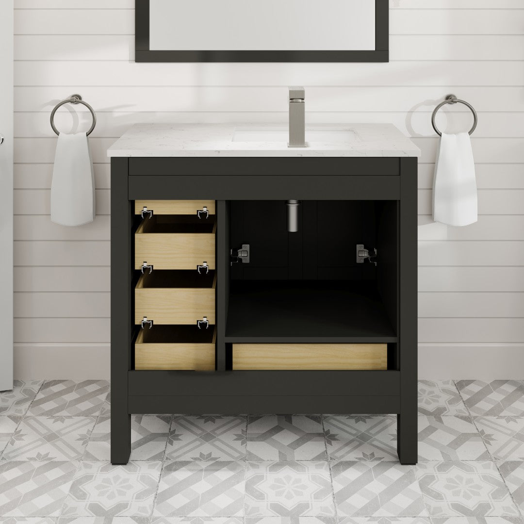 London 36 in. Espresso Single Sink Bath Vanity with Carrara Quartz Top and Undermount Porcelain Sink