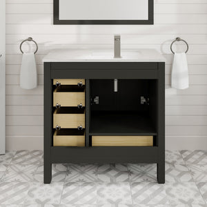 London 36 in. Espresso Single Sink Bath Vanity with Carrara Quartz Top and Undermount Porcelain Sink