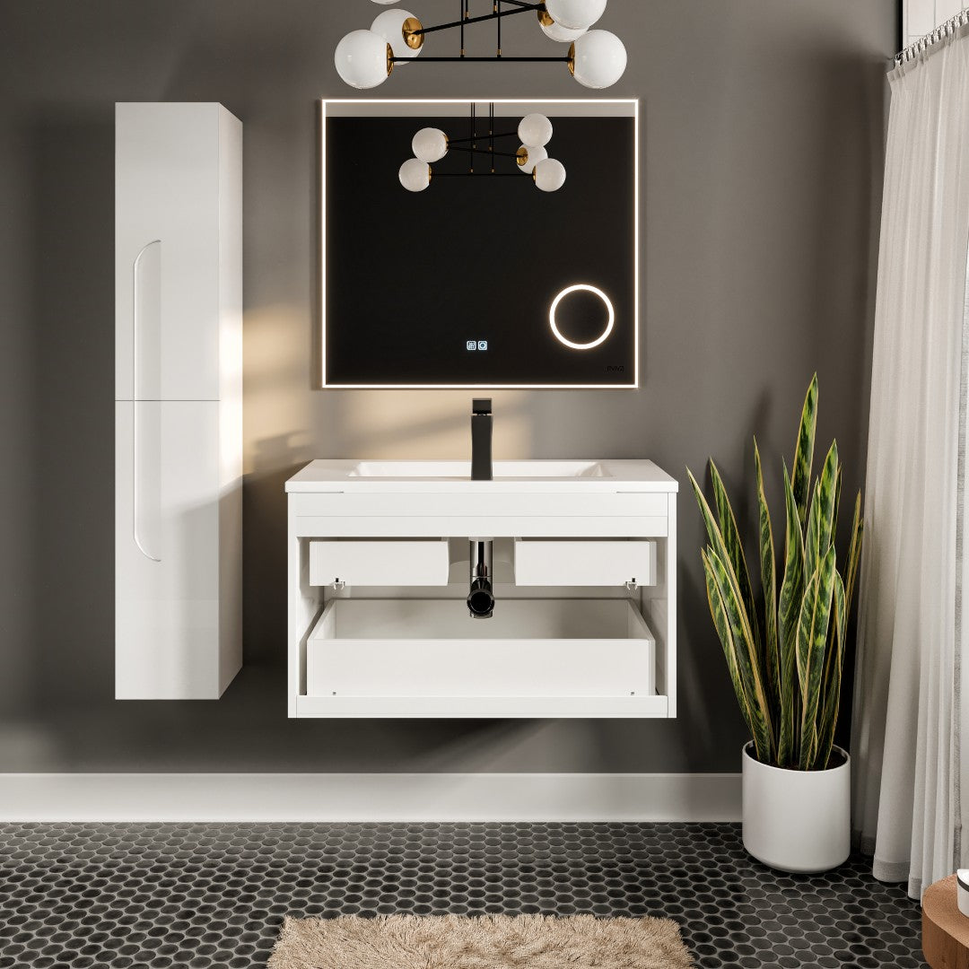 Joy 40 in. White Wall Mount Single Sink Bath Vanity with Porcelain Top and Integrated Sink