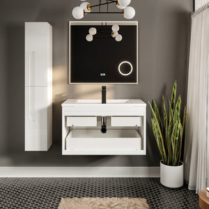Joy 40 in. White Wall Mount Single Sink Bath Vanity with Porcelain Top and Integrated Sink