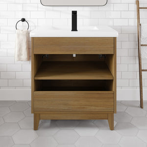 Graham 30 in. Oak Single Sink Bath Vanity with Porcelain Top and Integrated Sink