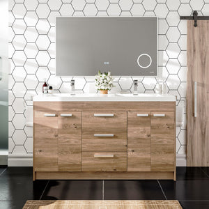 Lugano 60 in. Natural Oak Double Sink  Bath Vanity with Acrylic Top and Integrated Sinks