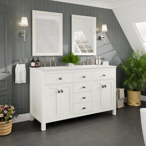 Artemis 60 in. White Double Sink  Bath Vanity with Engineered Top and Undermount Porcelain Sinks