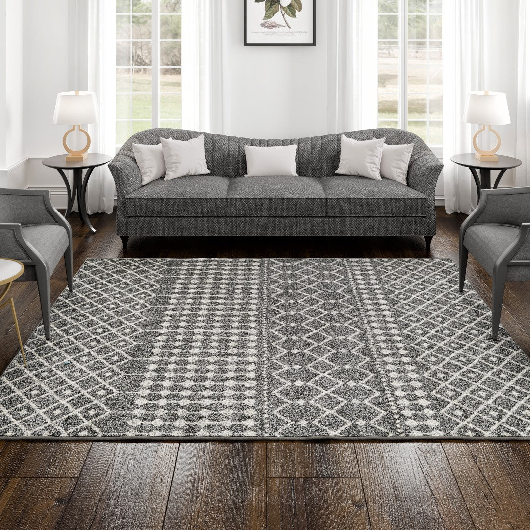 Eviva Grid 8' x 10' Geometric Gray/Cream Rug