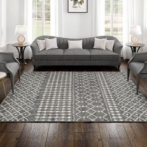 Eviva Grid 8' x 10' Geometric Gray/Cream Rug