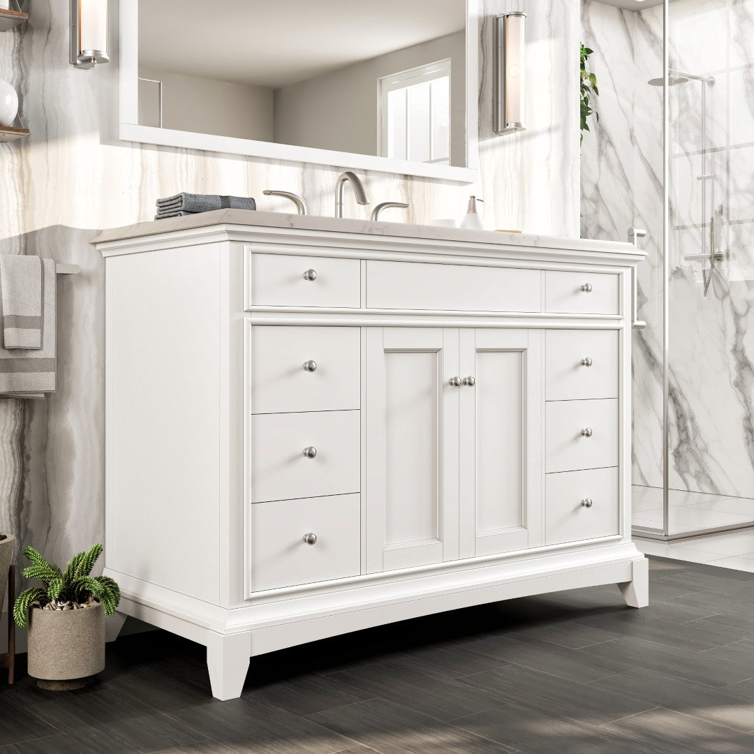Elite Stamford 42 in. White Single Sink Bath Vanity with Carrara Quartz Top and Undermount Porcelain Sink