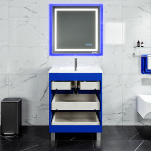 Deluxe 32 in. Blue Single Sink Bath Vanity with Porcelain Top and Integrated Sink