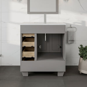 Happy 28 in. Gray Single Sink Bath Vanity with Carrara Quartz Top and Undermount Porcelain Sink