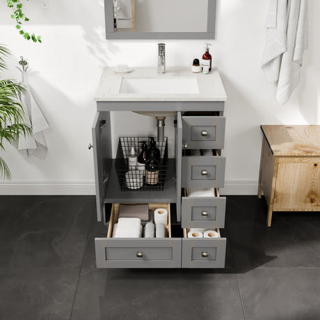 Happy 24 in. Gray Single Sink Bath Vanity with Carrara Quartz Top and Undermount Porcelain Sink